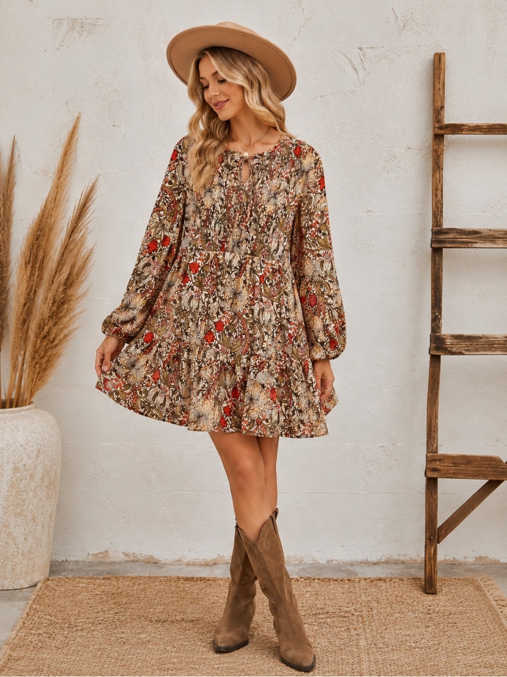 Entro Floral Smocked Babydoll Dress Small Boho Cottagecore Tiered Mini